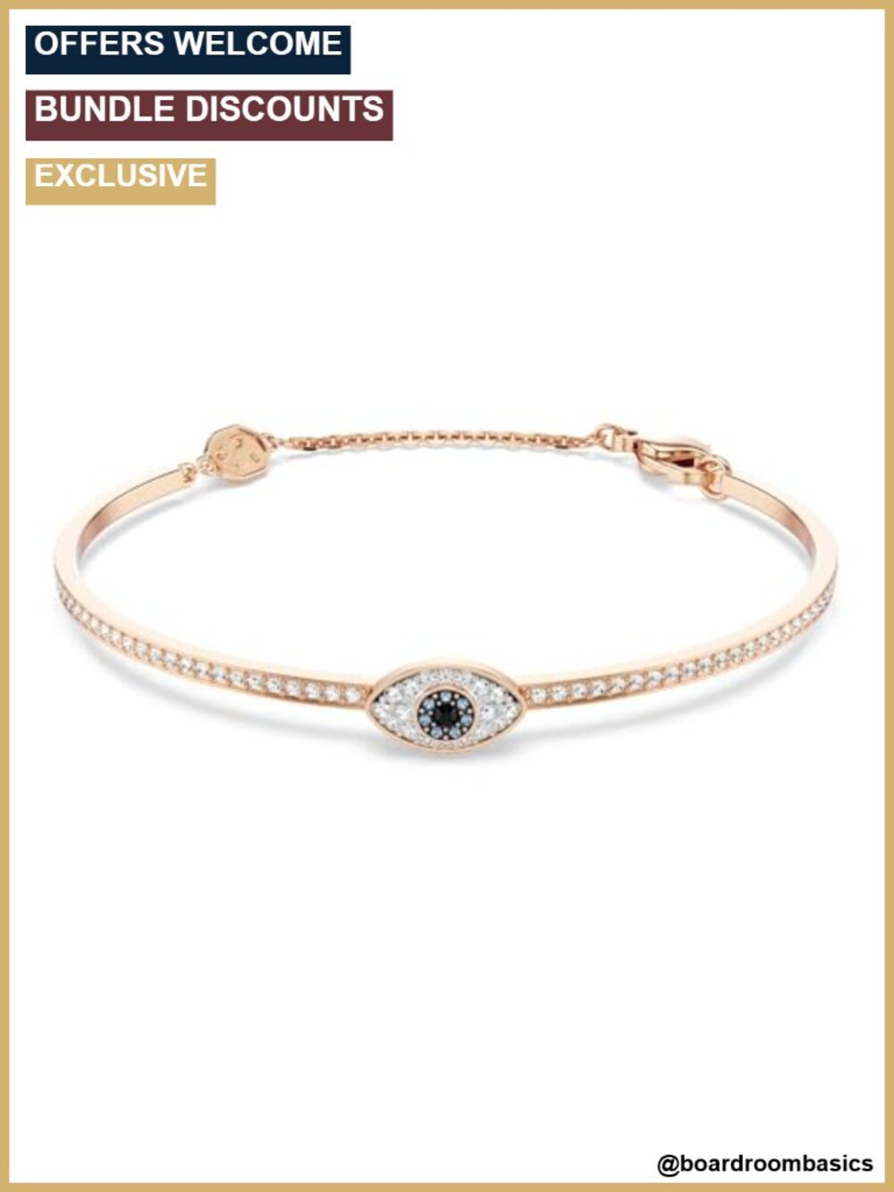 Rose Gold-Tone Plated Bangle Adjustable Chain Evil Eye Motif